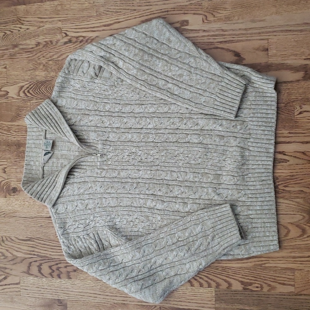 (L) R&R Sears Thick Cable Knit Turtleneck Cozy Classic Neutral Tones Cottagecore
